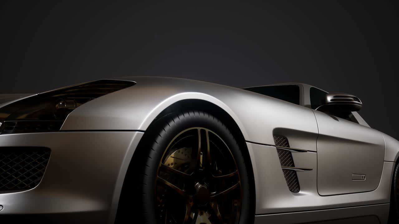 coche deportivo de lujo en un estudio oscuro con luces brillantes