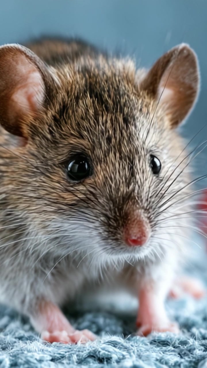 Una vista de primer plano de un adorable ratón pequeño, destacando sus delicadas facciones y texturas en una toma macro asombrosamente detallada.