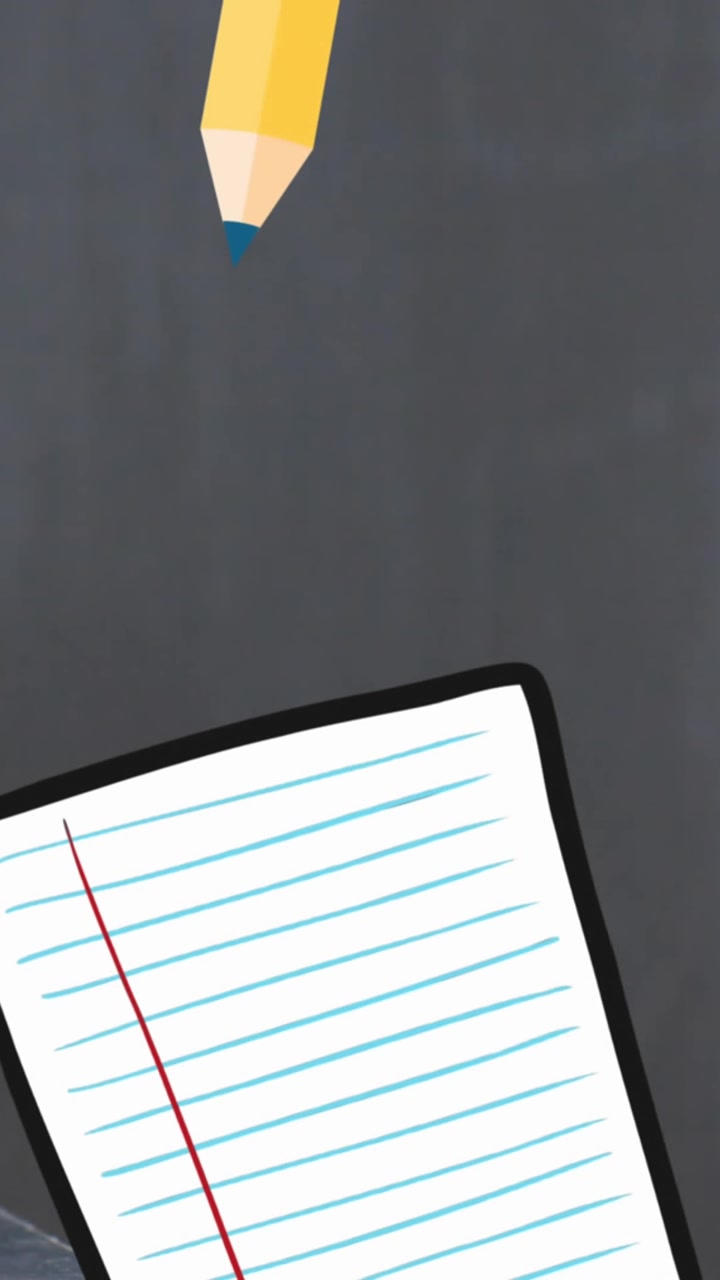Animation af skoleikoner, æble og plads til tekst over sort baggrund