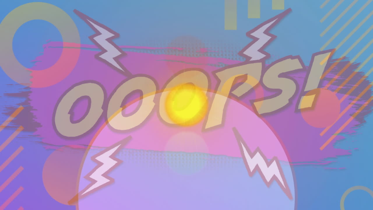 Animaatio liikkuvista muodoista "ooops"-tekstin yllä.