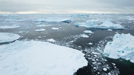 mar interminable de icebergs cerca de la costa de groenlandia, vista aérea de drones