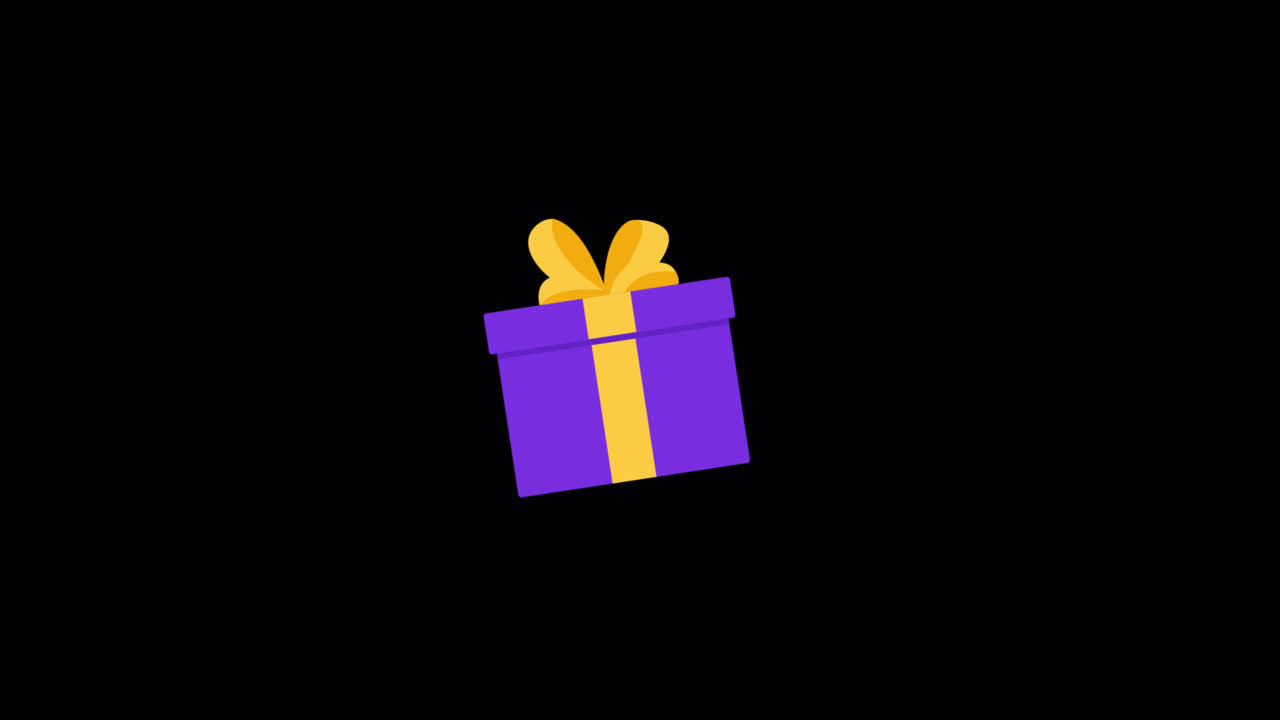 Animated Purple Gift Box with Yellow Ribbon on Black Background