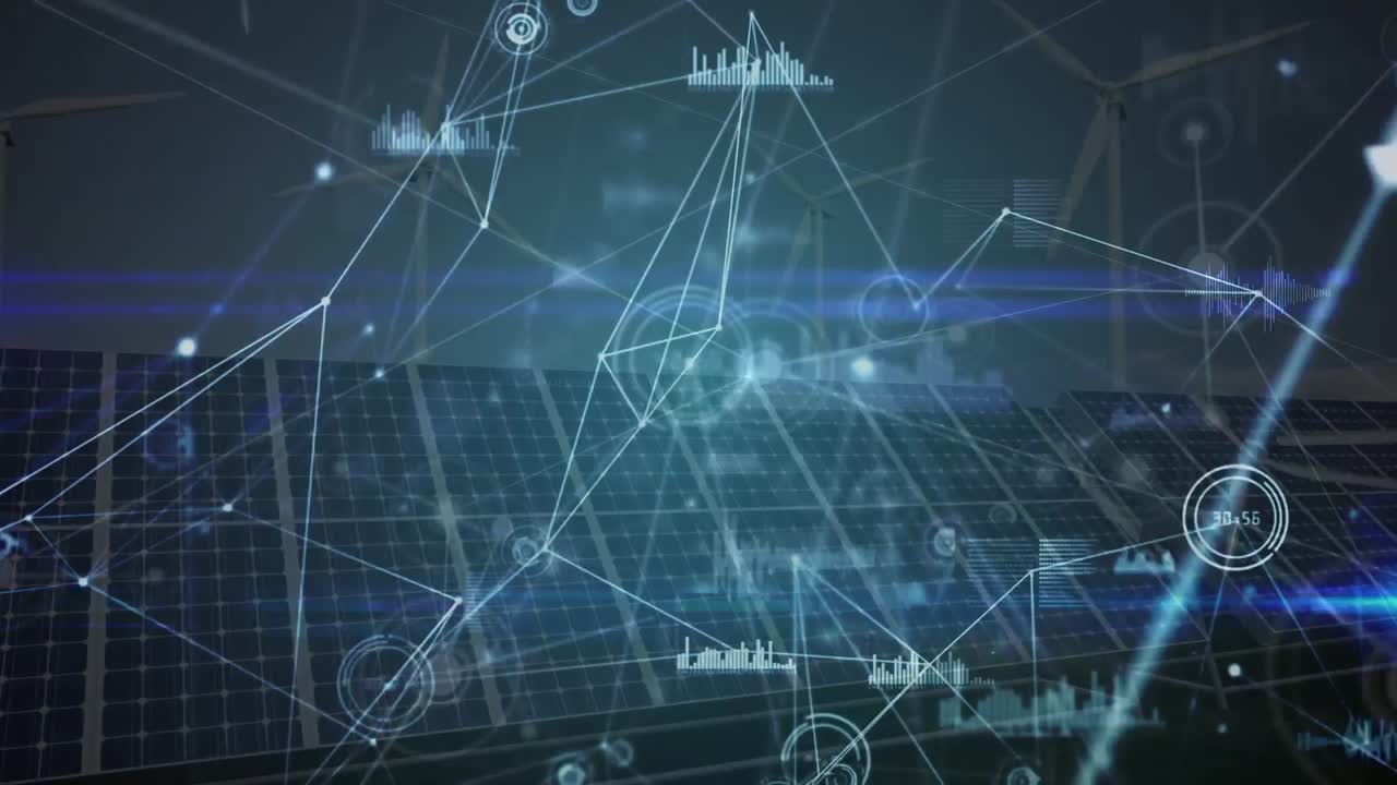 태양 전지 패널을 통한 연결 네트워크의 애니메이션