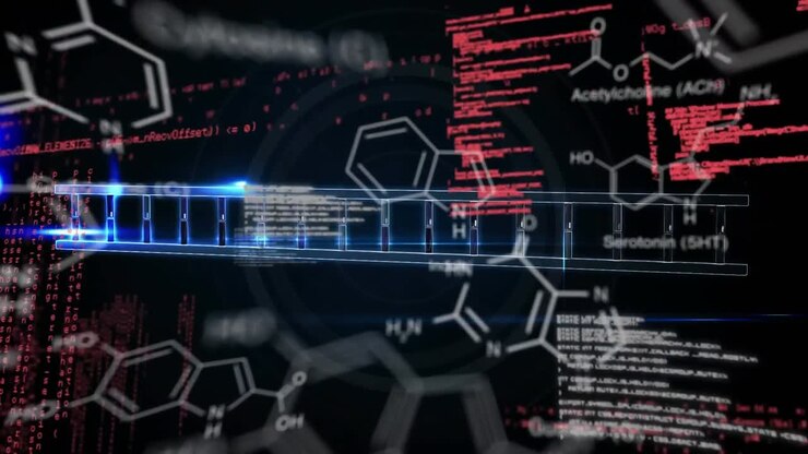Animation of dna strand spinning and data processing