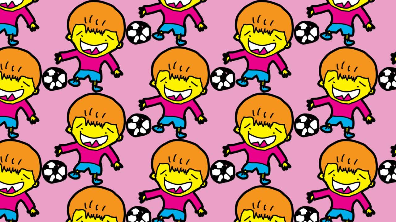 어린이들이 팝 아트 그림을 그리고 있습니다. 축구 선수의 주제로 매이지 않는 배경입니다.