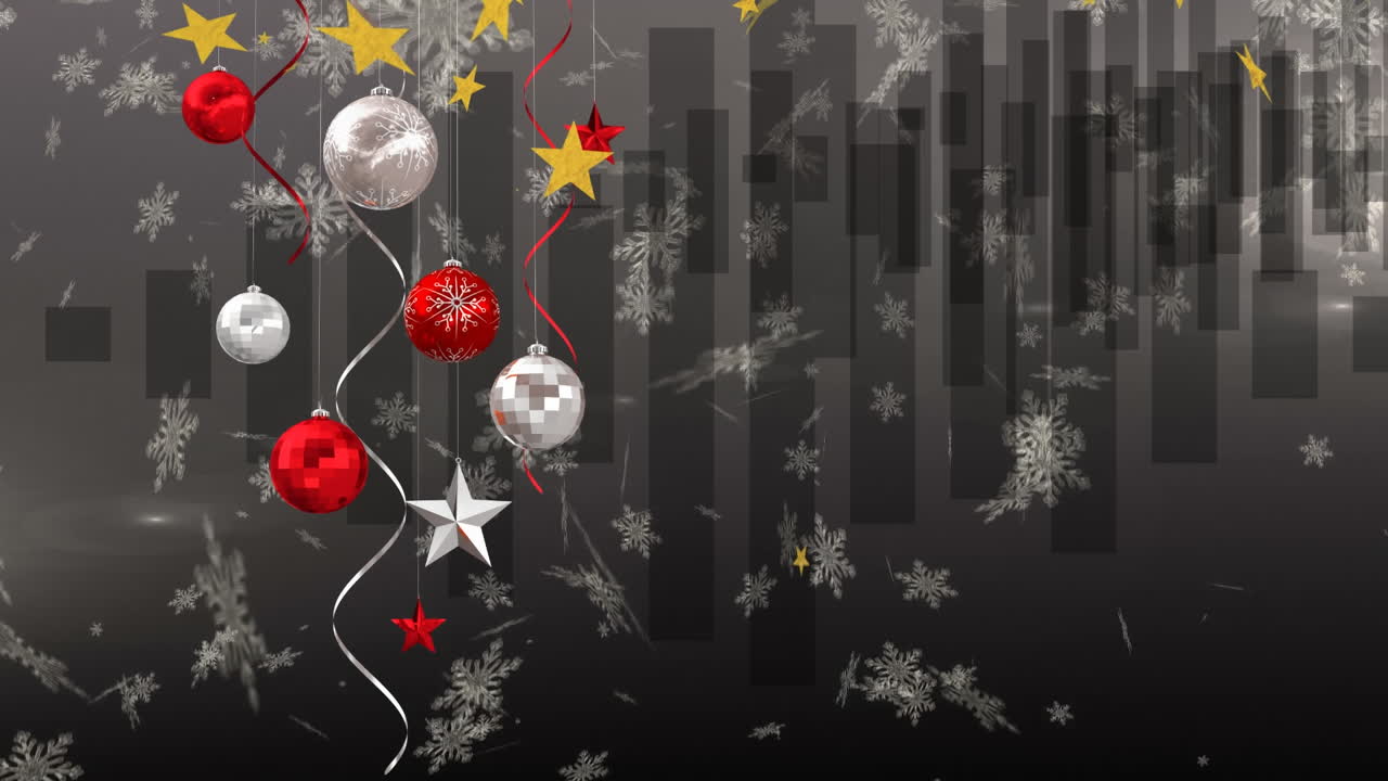크리스마스 장식과 사운드 이라이저 일러스트레이션과 떨어지는 별 애니메이션