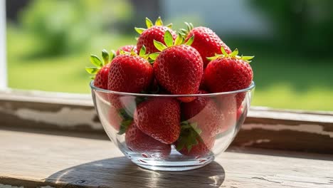 A Fresh Bowl of Juicy Strawberries Glimmering in the Sun: A Delightful Treat Showcasing Fresh Produce Perfect for a Healthy Snack or Dessert Idea