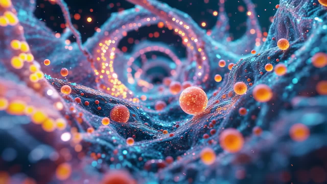 Abstract Microscopic Network with Glowing Particles