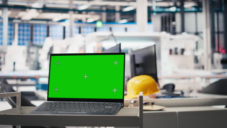 green screen display on computer used to help in photovoltaics factory