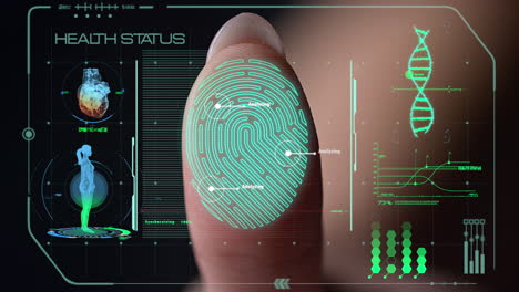 closeup digital fingerprint health scanner analyzing biometrical information