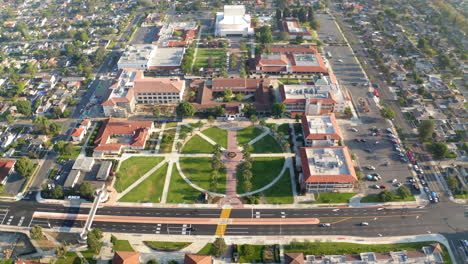 aerial view of a college or university campus with central quad