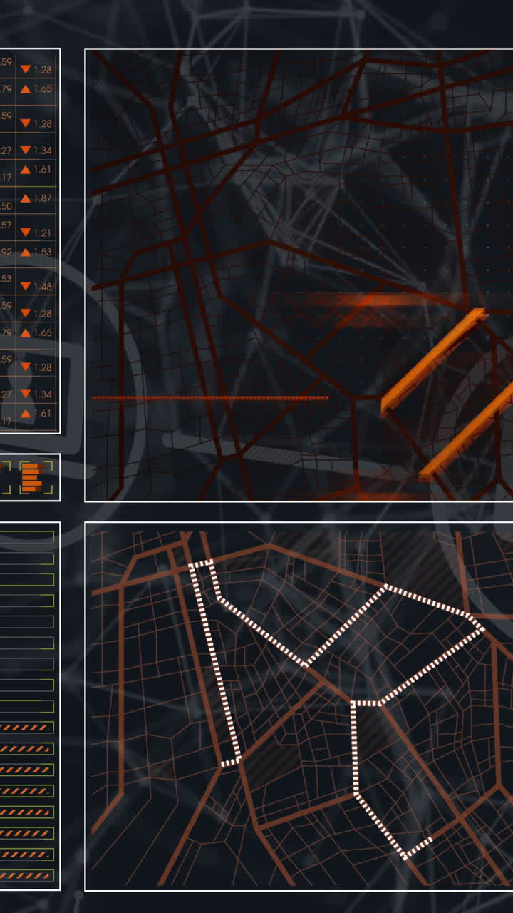 Animation of online technology icons and digital data processing