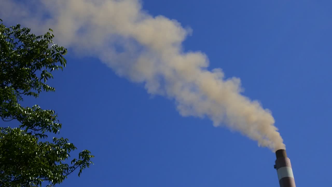 공장 굴뚝에서 올라오는 연기는 대기 오염에 기여합니다.
