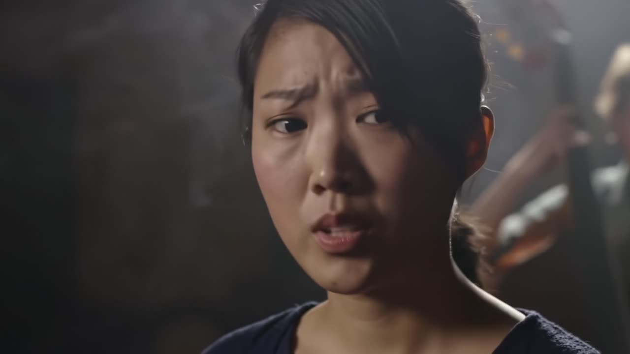 A Moment of Reflection: Capturing the Emotional Journey of a Young Woman in a Dramatic Scene Filled with Tension and Personal Struggle