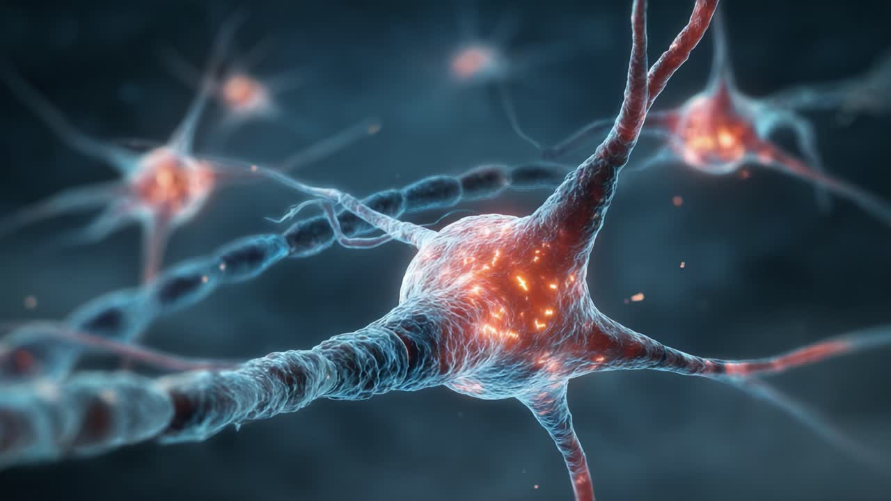 Intricate Network of Neurons: A Stunning Visualization of Neural Cells and Their Connections in the Human Brain, Showcasing Electrophysiological Activity and Synaptic Interactions