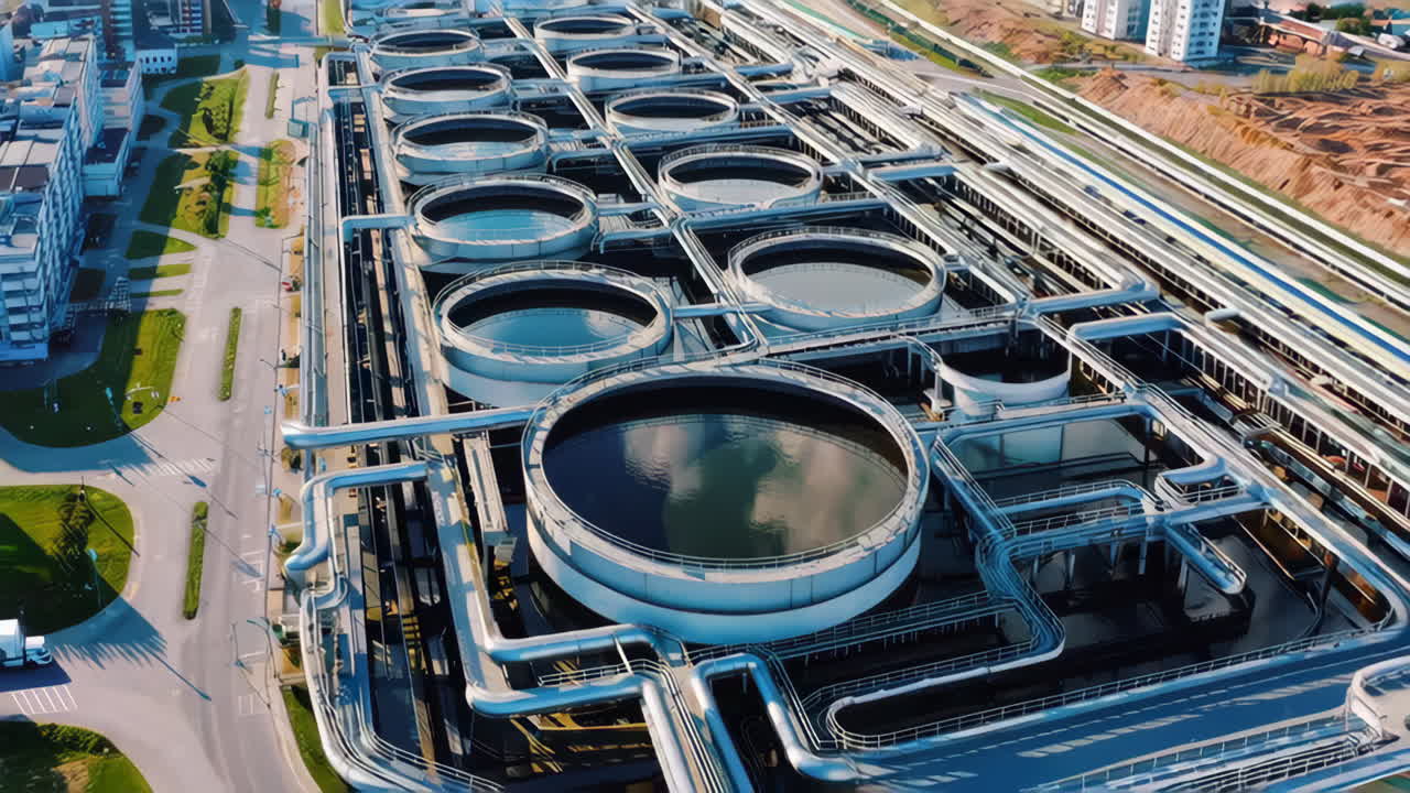 vista aerea de una planta de tratamiento de aguas residuales