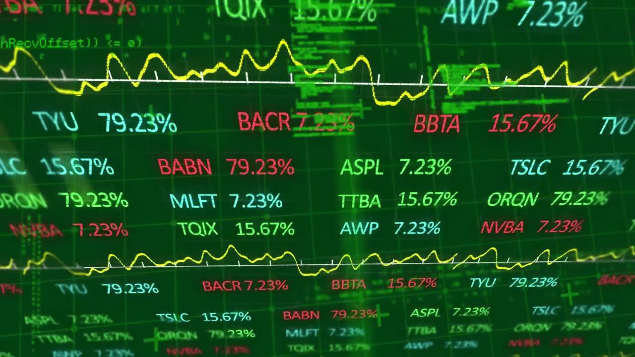 Animazione di elaborazione dati su sfondo verde