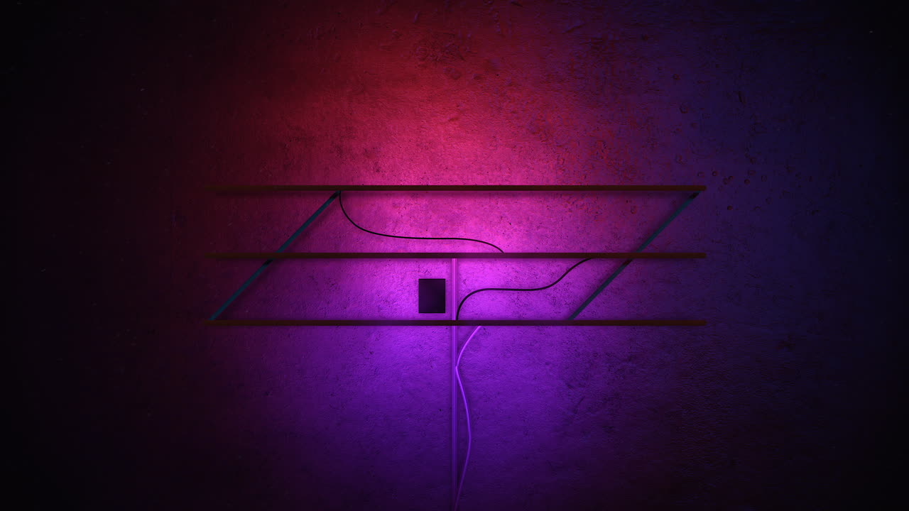 Neon blue and red lights on wall