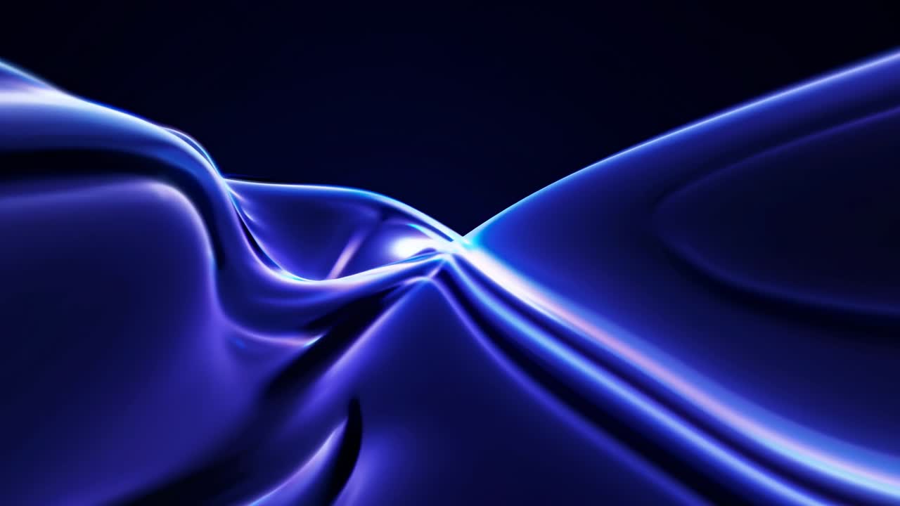 Abstract video still of blue light waves in motion, captured from a low-angle perspective