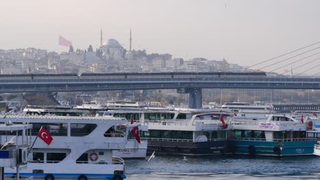 paisaje urbano de estambul con barcos y un puente