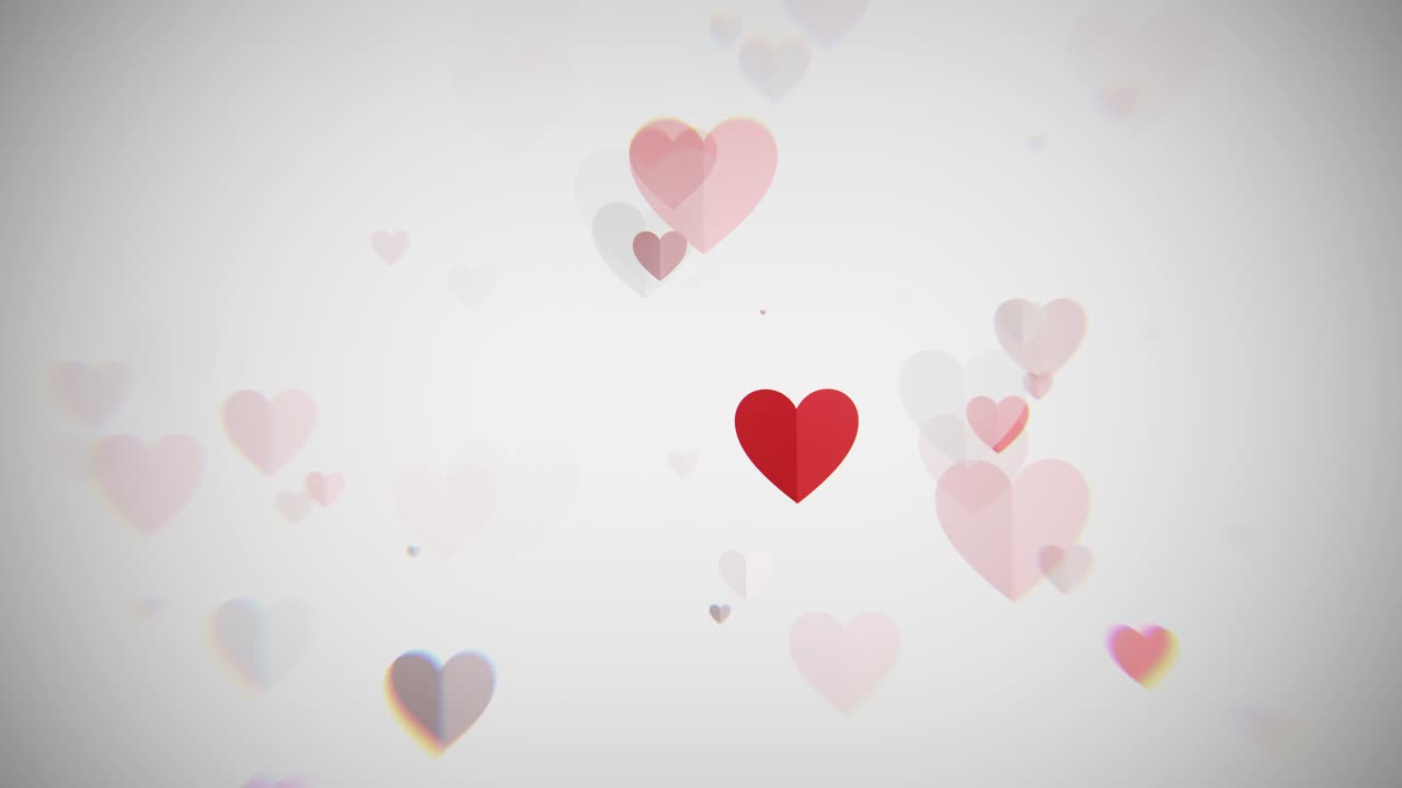 Cuori animati rossi e rosa che fluttuano su sfondo bianco