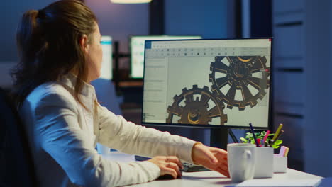 tired woman architect working on modern cad program overtime