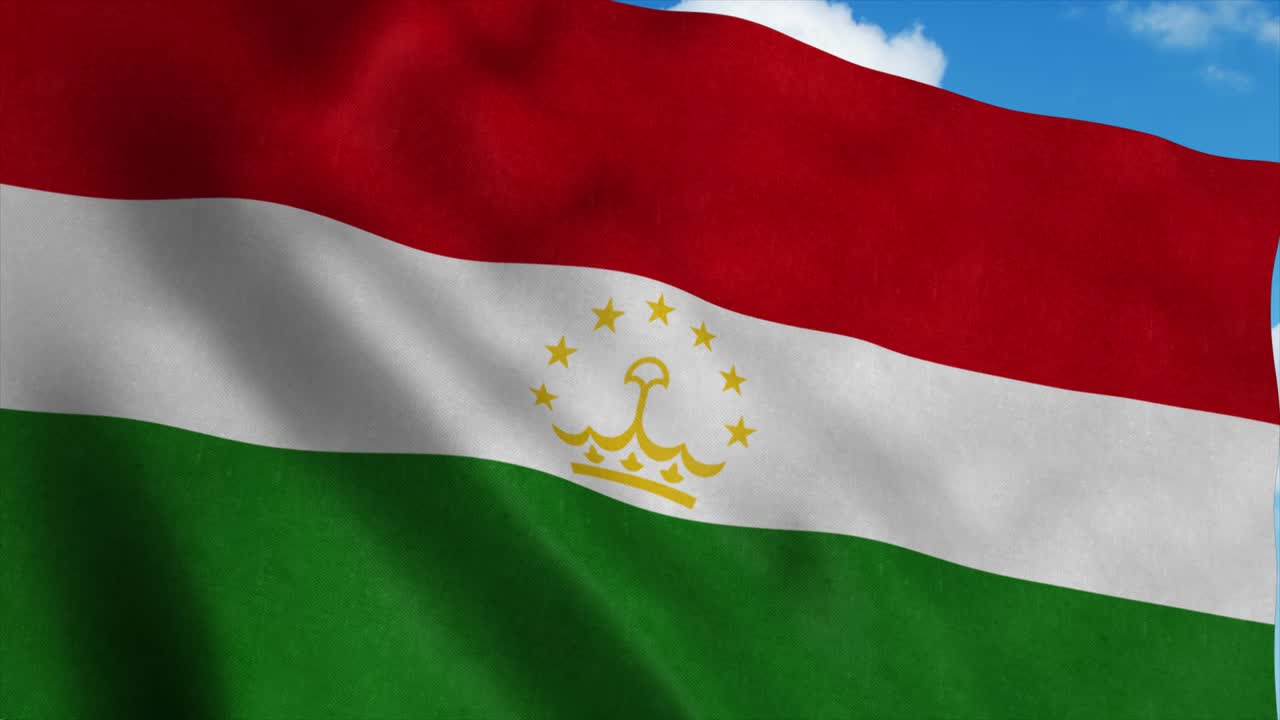 Tajikistan flag waving in the wind, blue sky background. 4K