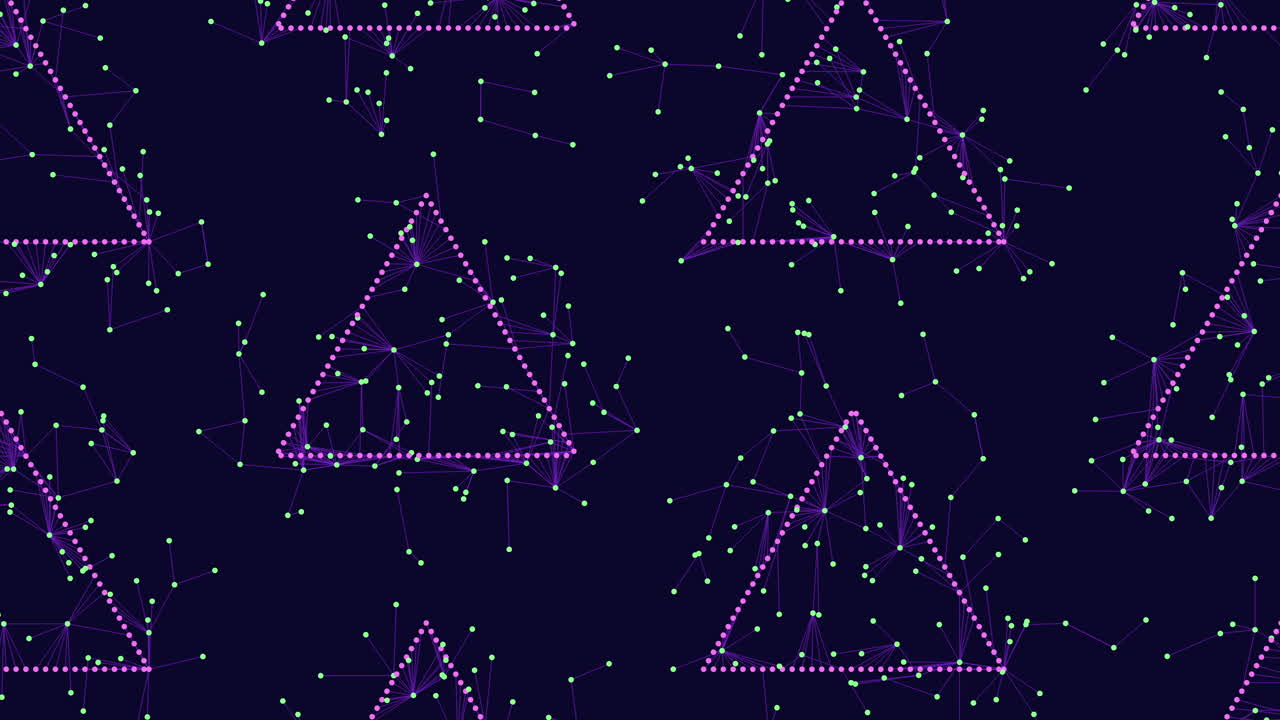 Geometric purple pattern with triangles, dots, and lines