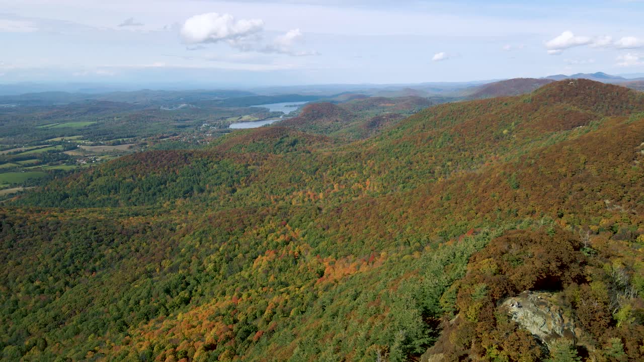 bosque rural al aire libre durante la temporada de otoño en nueva inglaterra - vista aérea de drones