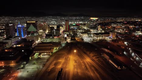 el paso, texas skyline at night with drone video stable