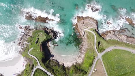 drone aerial top view of a honeymoon beach in galicia, spain