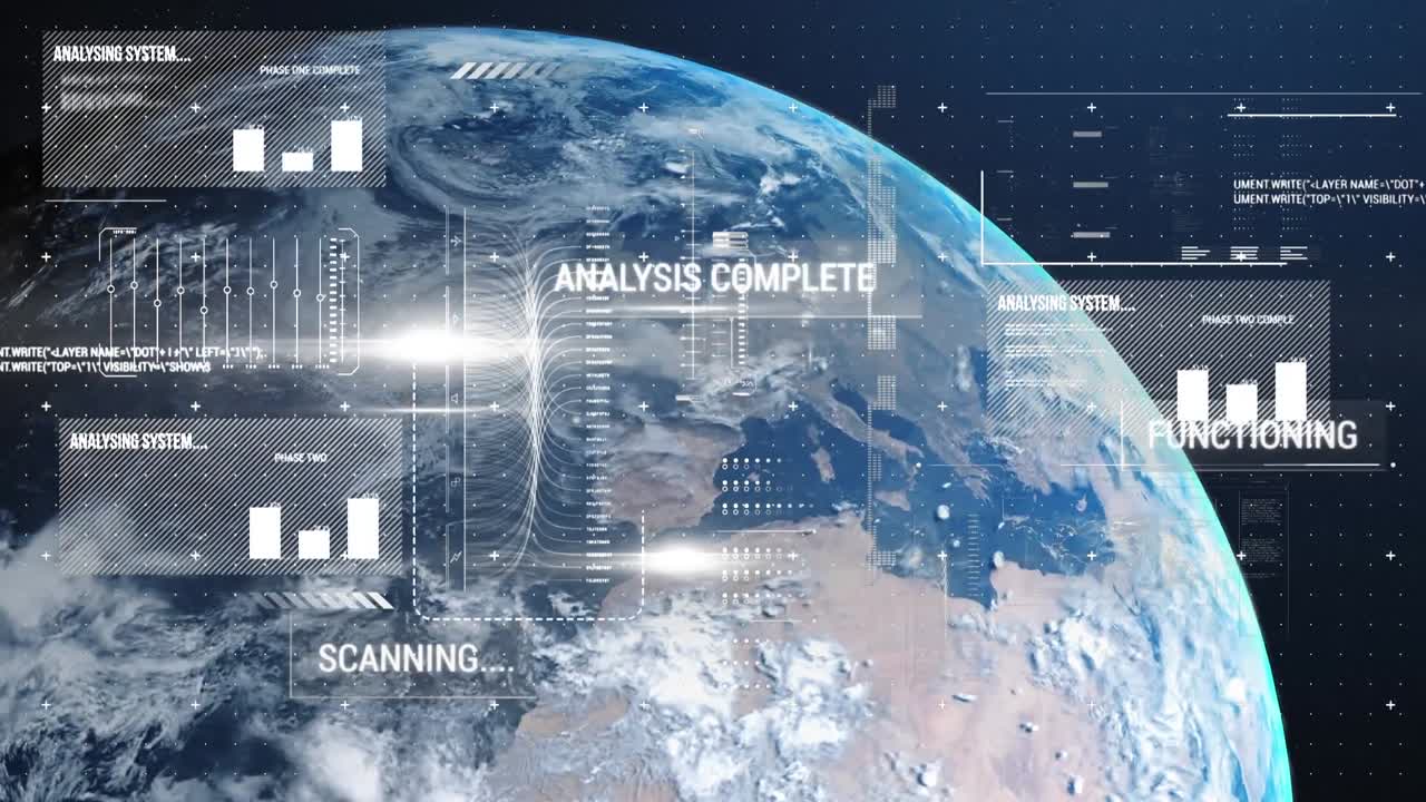 Animation of data processing and statistics over globe