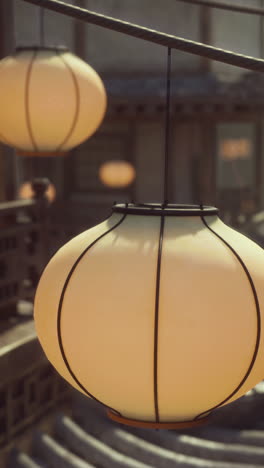 close-up of traditional japanese lanterns hanging in a street