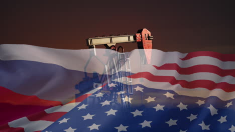 animación de la bomba de petróleo y la bandera de rusia y los estados unidos de américa