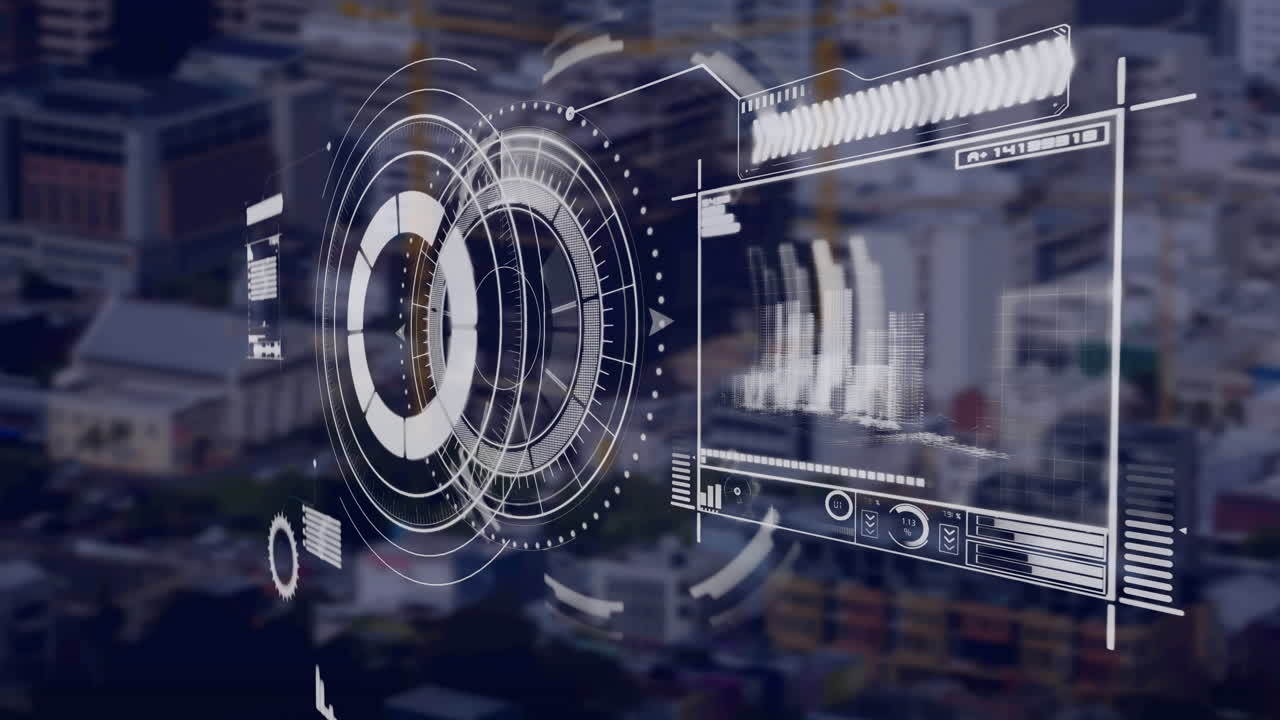 animación del procesamiento de datos y el escaneo de alcance sobre el paisaje