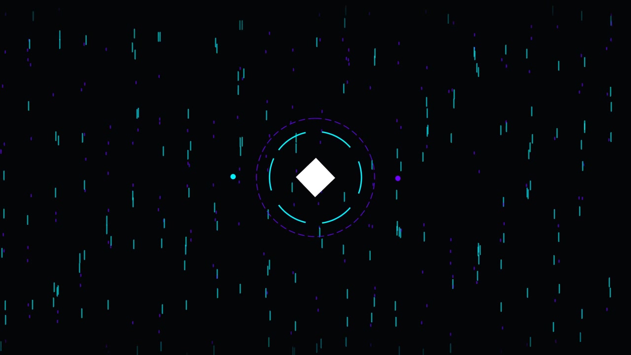 Abstract Motion Graphic with Rotating Square and Digital Particles