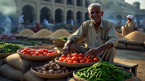 vendor selling fresh vegetables at an indian street market
