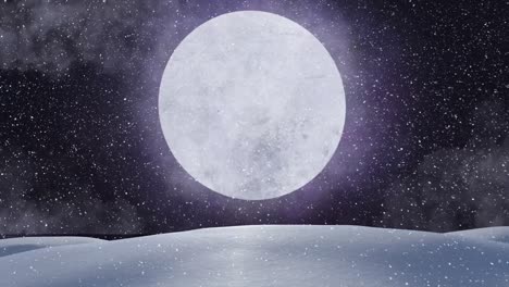 Animation-of-snow-falling-over-moon-and-winter-landscape