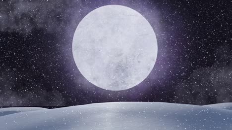 animation of snow falling over moon and winter landscape