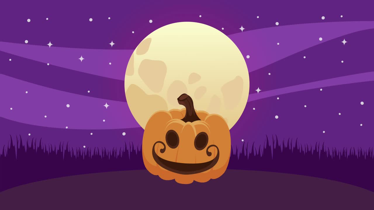 feliz animación de halloween con calabaza y luna
