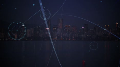 Animation-of-network-of-connections-over-cityscape