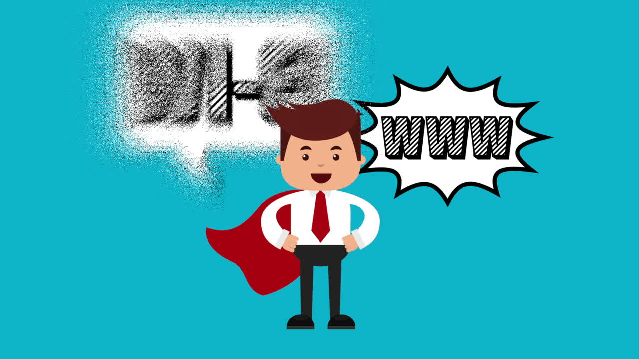 전자상거래 기술 애니메이션을 가진 사업가 영웅