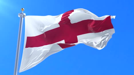 english flag waving at wind in blue sky, loop