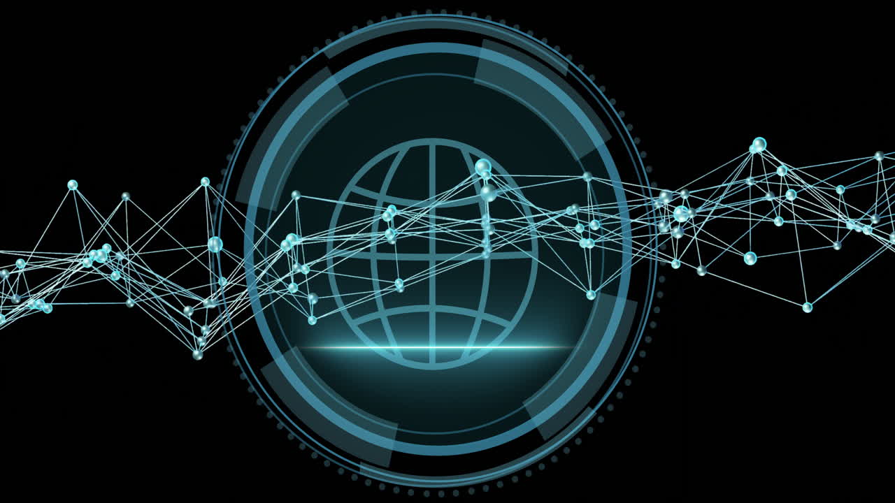 디지털 데이터 처리의 애니메이션과 검은색 배경에 dna 가닥 위에 회전하는 지구