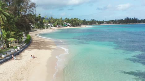 Turquoise-seawater-and-seashore-of-Playa-Punta-Popy,-Las-Terrenas-in-Dominican-Republic