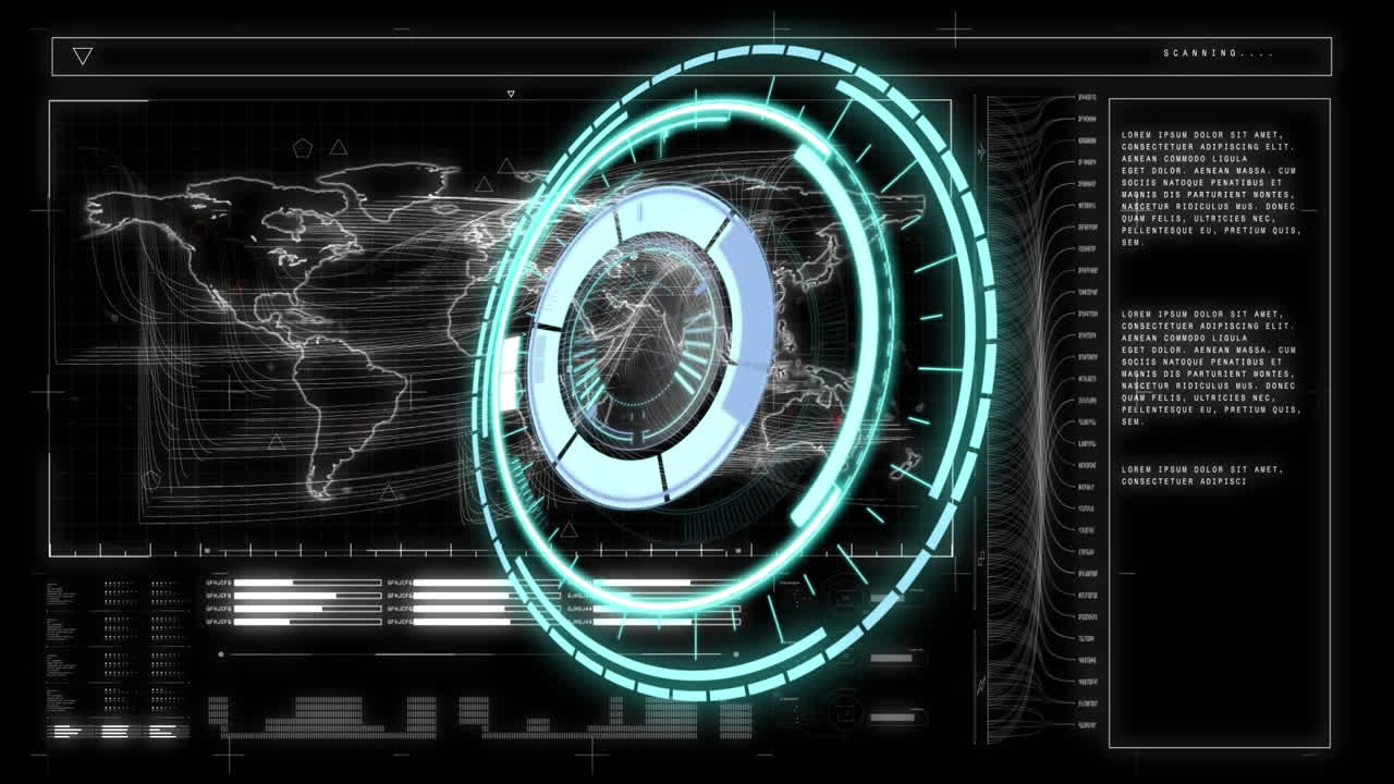 Animation of rotating safe lock over data processing on black background