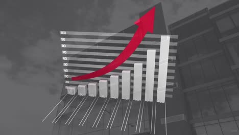 composición digital del procesamiento de datos estadísticos frente a edificios altos en el fondo
