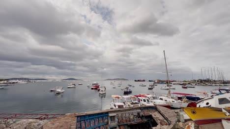 cloudy day at the harbor: many boats and calm waters