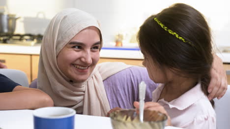 Close-up-view-of-islamic-littler-girl-having-breakfast.