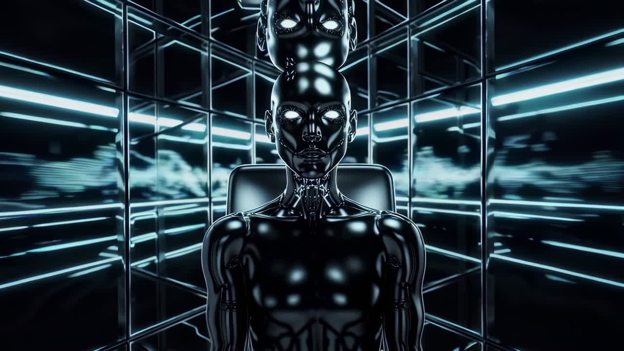 Futuristic Robot in a Technological Corridor